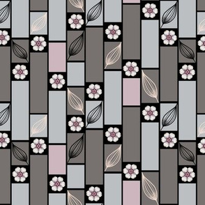 Pink and Gray Blocks and Flowers 