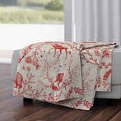  Winter Woodland Toile (cranberry/burlap) XXLRG