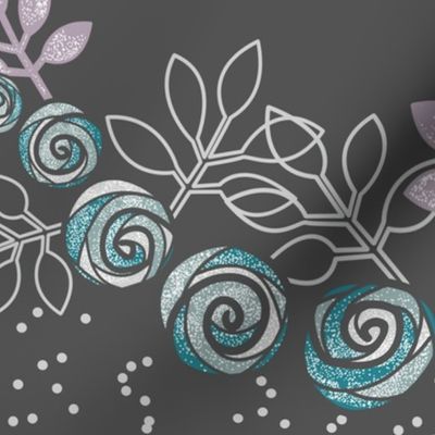 Floral Rose Garland Borders in Purple, Gray, Aqua