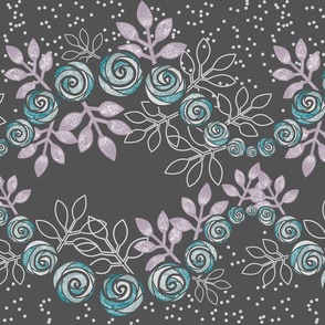 Floral Rose Garland Borders in Purple, Gray, Aqua