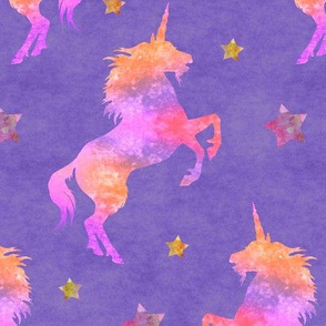 Pink Watercolor Unicorns on Purple