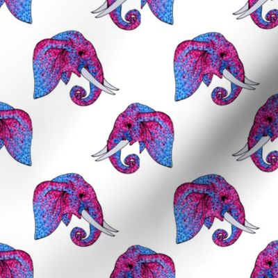 Blue and Magenta Pointillism Elephant Head Pattern