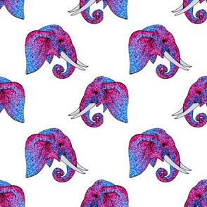 Blue and Magenta Pointillism Elephant Head Pattern