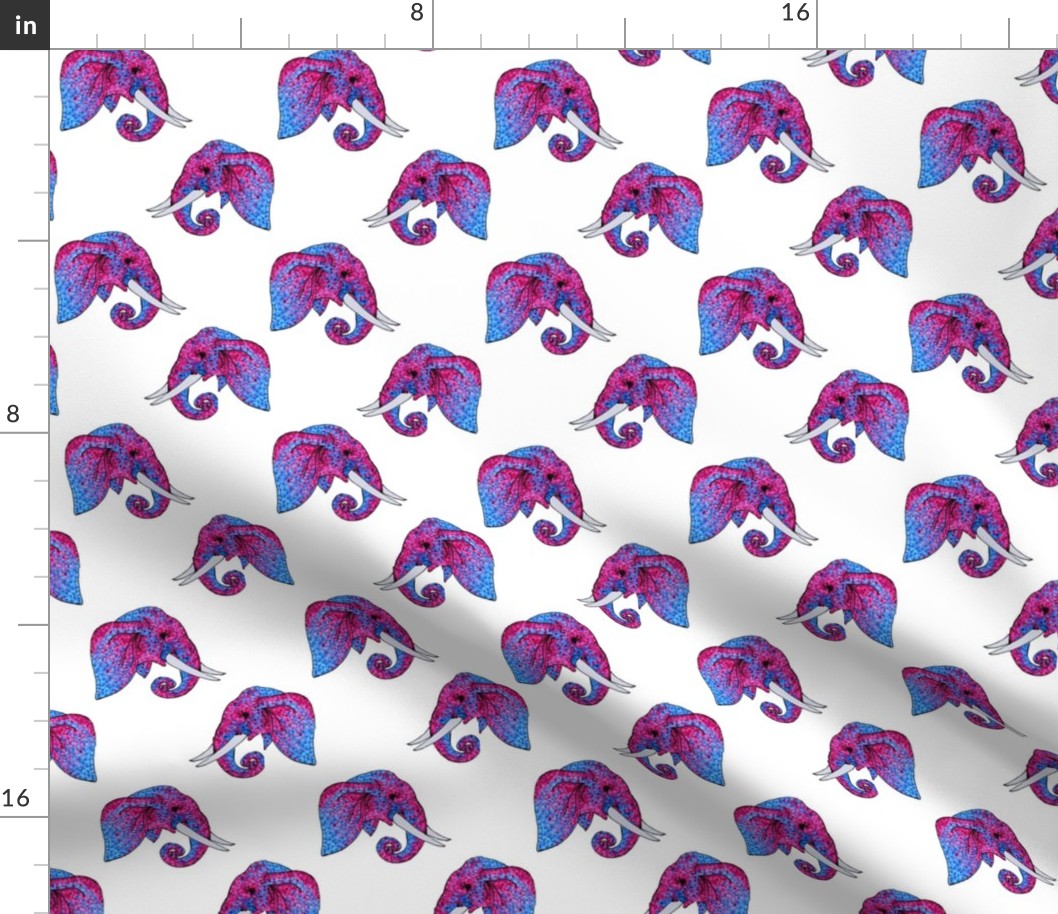 Blue and Magenta Pointillism Elephant Head Pattern