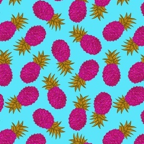 Pink and Gold Pineapple on Baby Blue Background