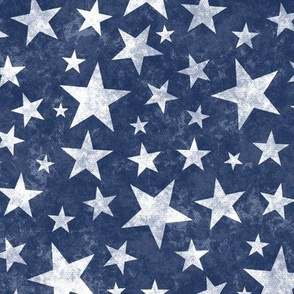 Grunge Distressed Stars White on Navy Blue