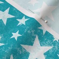 Grunge Distressed Stars White on Aqua Blue