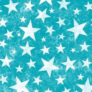 Grunge Distressed Stars White on Aqua Blue