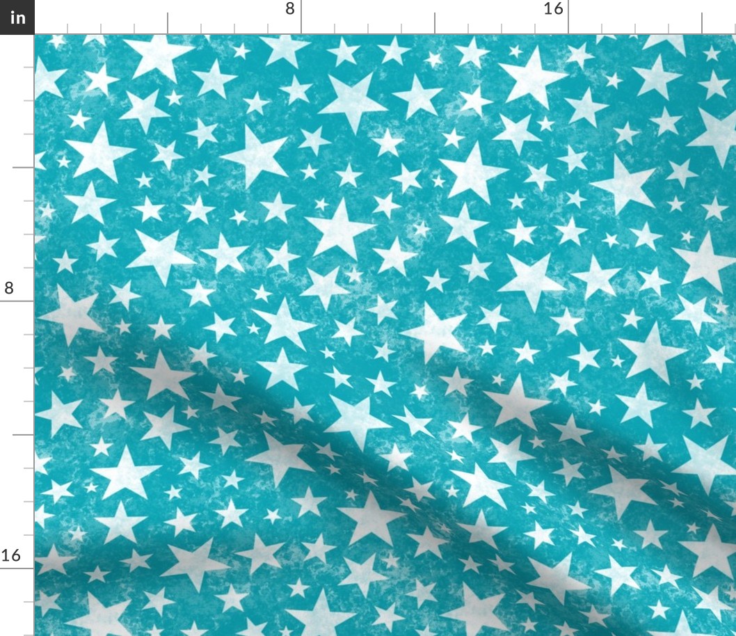 Grunge Distressed Stars White on Aqua Blue