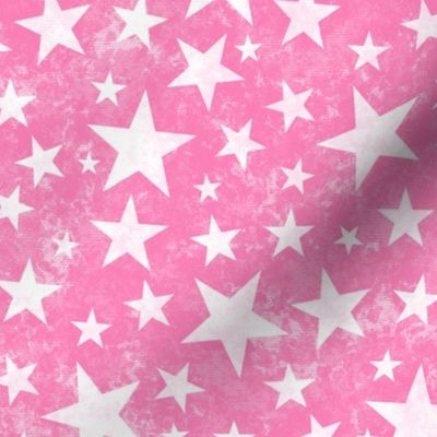 Grunge Distressed Stars White on Pink