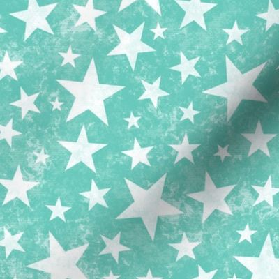 Grunge Distressed Stars White on Mint green