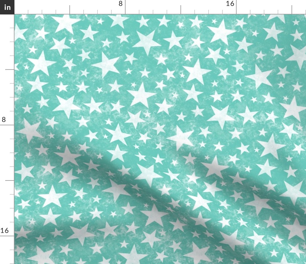 Grunge Distressed Stars White on Mint green