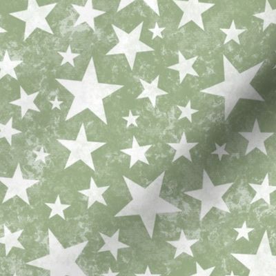 Grunge Distressed Stars White on Olive Green