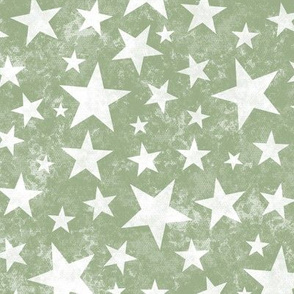 Grunge Distressed Stars White on Olive Green