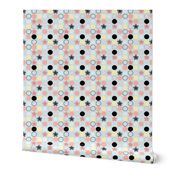 Polka Dots and Flowers in Peach, Black, Yellow, Blue