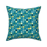 Polka Dots and Flowers, Blue, Yellow