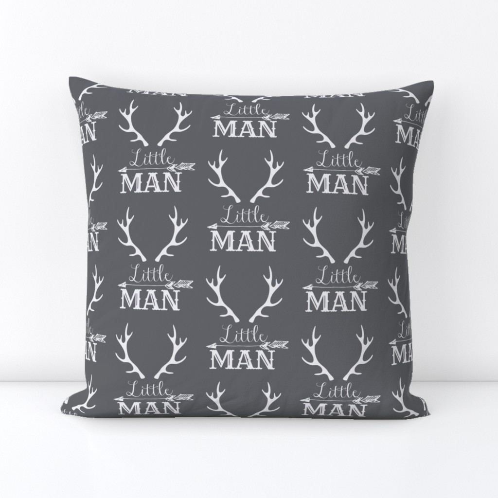 Little Man Arrow & Horns White on Grey