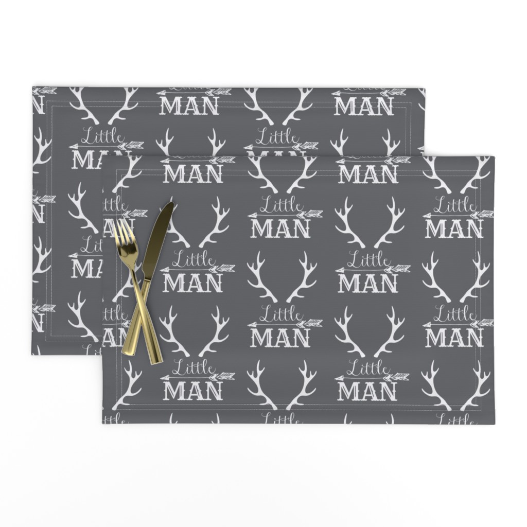 Little Man Arrow & Horns White on Grey