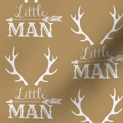 Little Man Arrow & Horns White on Light Brown Tan