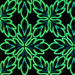 Neon Bordered Floral - Green on Black