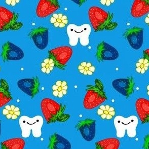 Retro Strawberry Tooth Toss / blue /red / white / dental med / small rdh franbail  