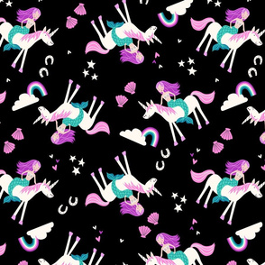 mermaid and unicorn large black