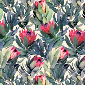 Painted Protea Floral - soft red version2