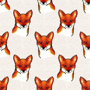 Bold Foxes Faces on Linen Look Background