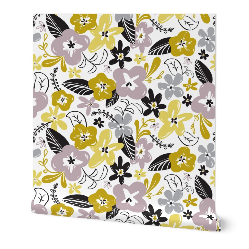 Greyson - Boho Floral - Regular Scale - Mustard Yellow - Grey- Purple Flowers