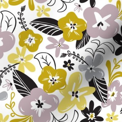 Greyson - Boho Floral - Regular Scale - Mustard Yellow - Grey- Purple Flowers