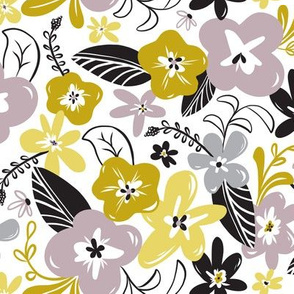 Greyson - Boho Floral - Regular Scale - Mustard Yellow - Grey- Purple Flowers