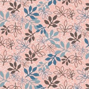 Rose Leaf Prints in Peach, Blue, Brown