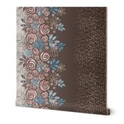 Large Floral Rose Border in Peach, Blue, Brown 