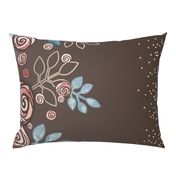 Large Floral Rose Border in Peach, Blue, Brown 