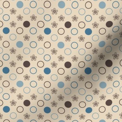 Polka Dots and Flowers in Blue and Brown