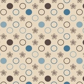 Polka Dots and Flowers in Blue and Brown