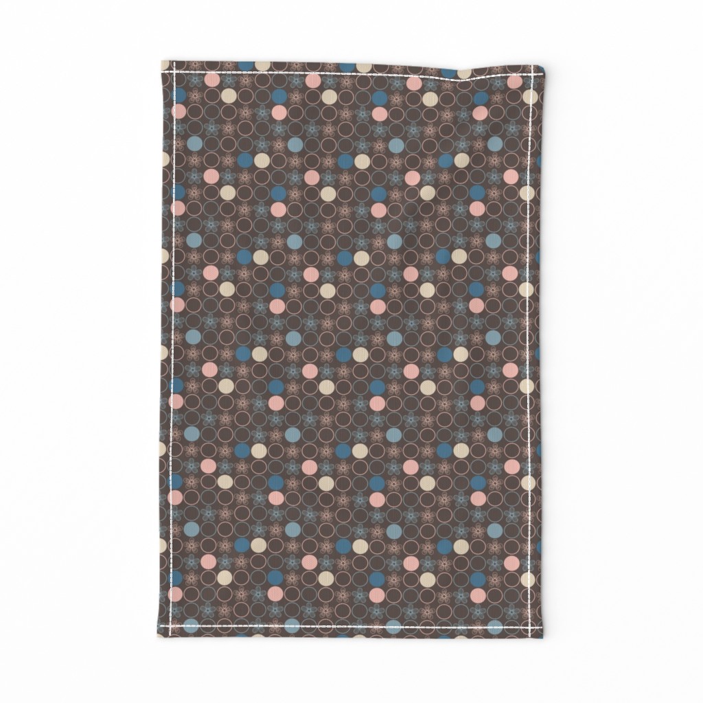 Flowers and Polka Dots in Peach, Blue, Brown