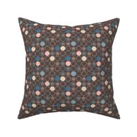 Flowers and Polka Dots in Peach, Blue, Brown