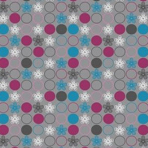 Polka Dots and Flowers in Pink, Blue, Gray