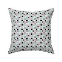 Polka Dots and Flowers in Mint, Pink, Gray, Black