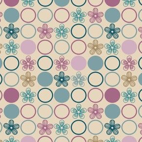 Flower Polka Dots, Teal and Plum