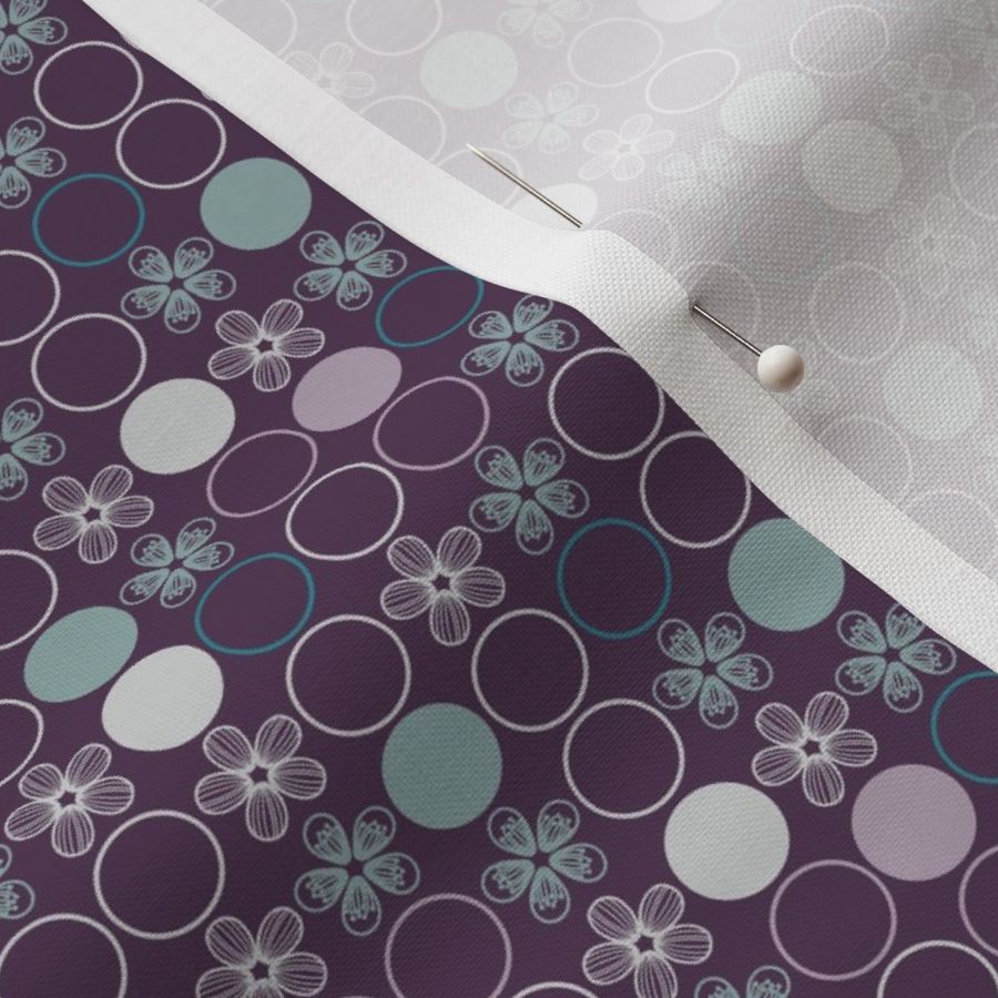 Purple, Gray, and Aqua Polka Dots and Flowers 