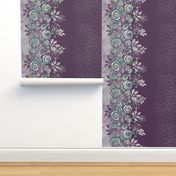 Floral Rose Border in Purple, Gray, and Aqua