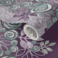 Floral Rose Border in Purple, Gray, and Aqua