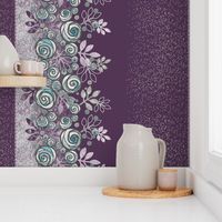 Floral Rose Border in Purple, Gray, and Aqua