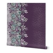 Floral Rose Border in Purple, Gray, and Aqua