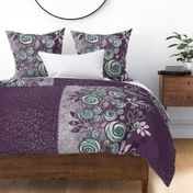 Floral Rose Border in Purple, Gray, and Aqua
