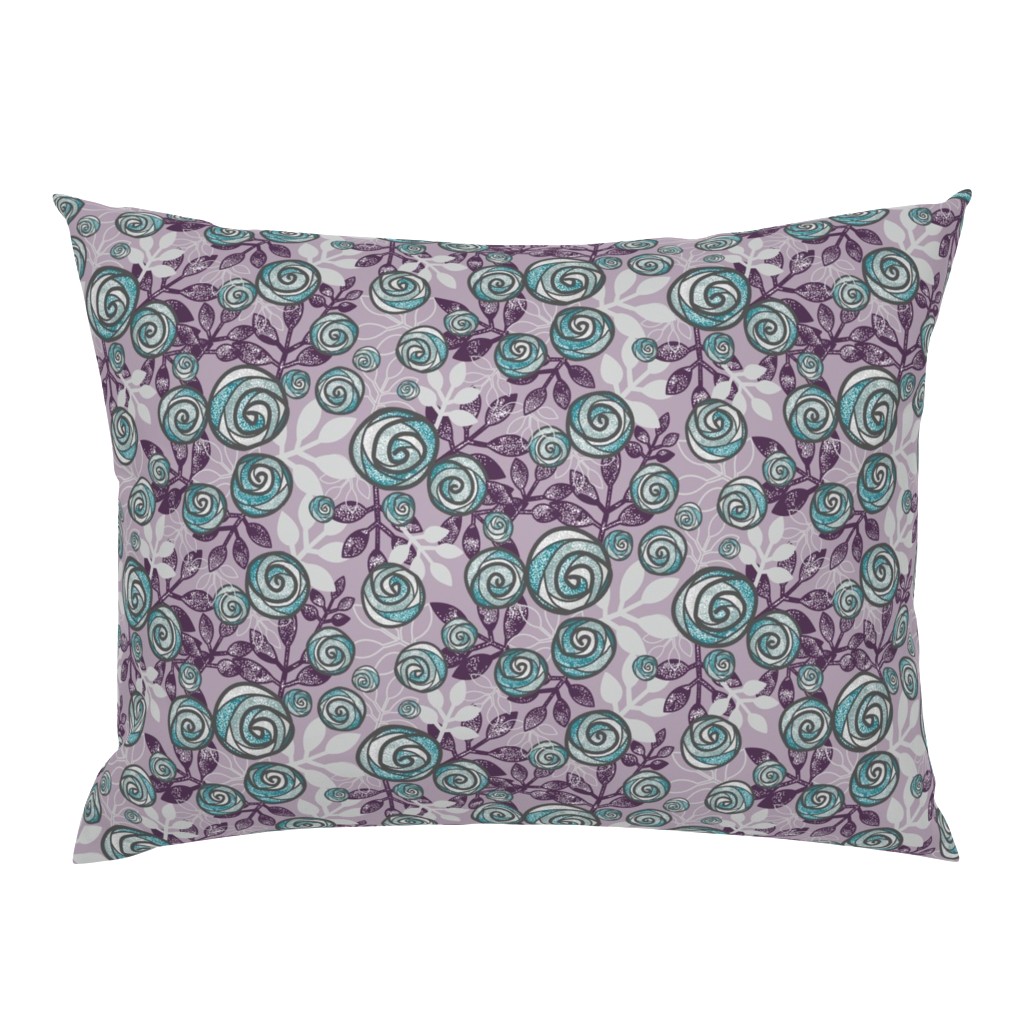 Snowy Rose Floral in Purple, Aqua, Gray