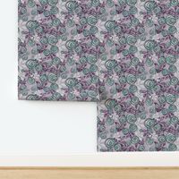 Snowy Rose Floral in Purple, Aqua, Gray