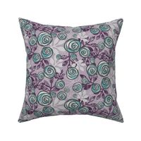 Snowy Rose Floral in Purple, Aqua, Gray